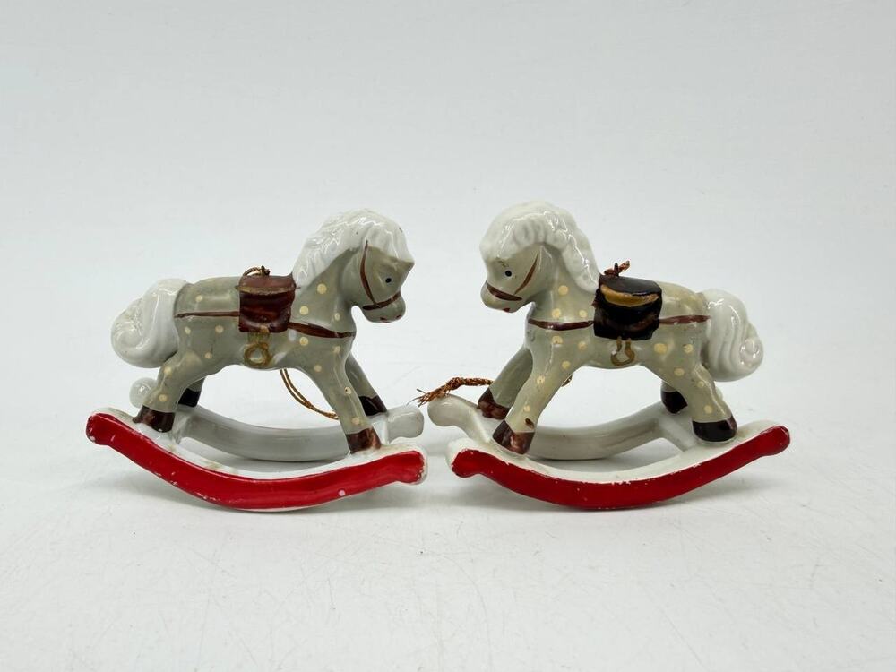 Unbranded Ceramic Rocking Horse Figurines Gray Red Polka Dot China